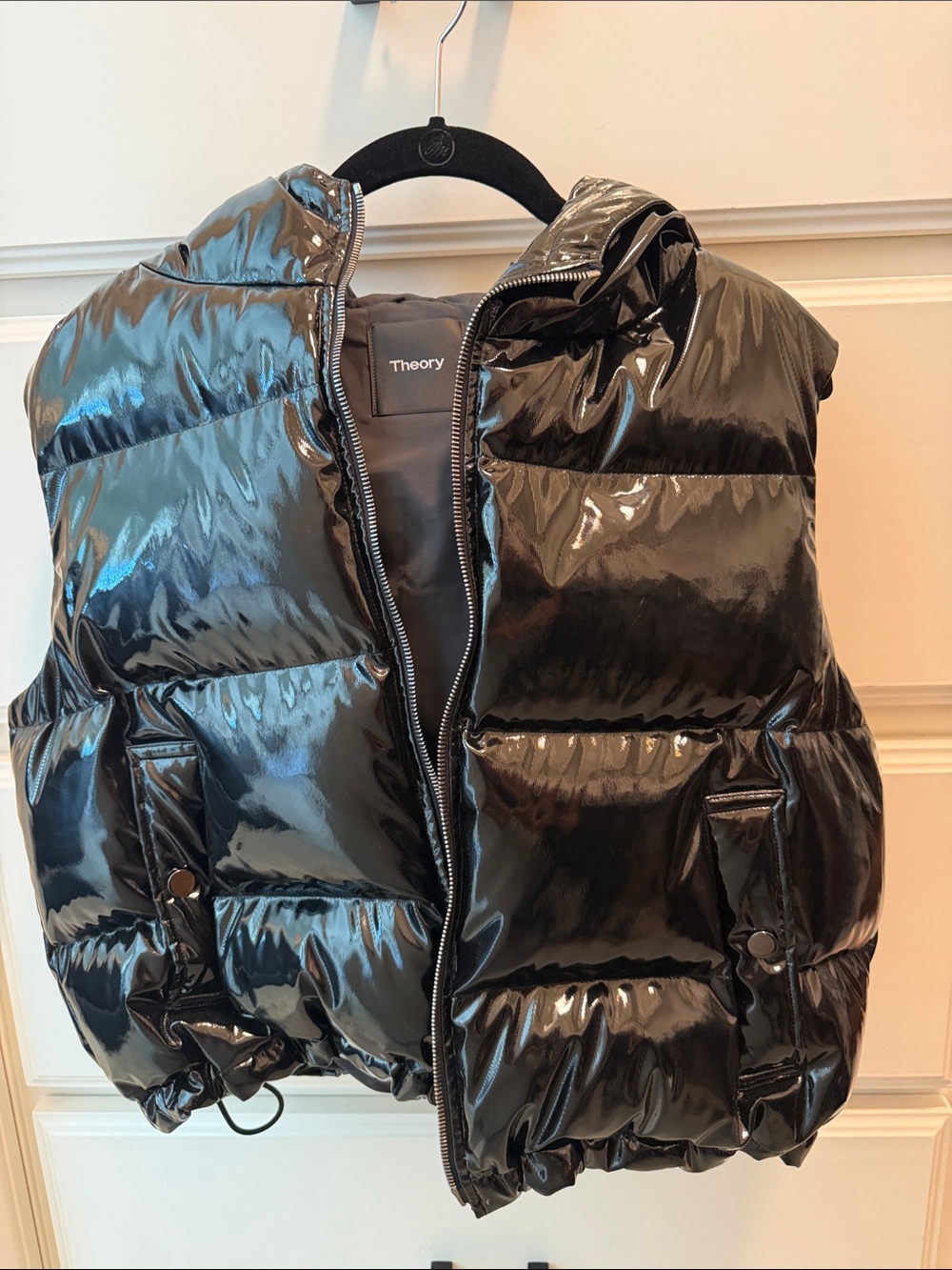 Theory Black Glossy Puffer Vest